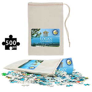 "LARAMIE" 500 Piece Puzzle In Cotton Drawstring Cinch - 6&rdquo; W x 10&rdquo; H